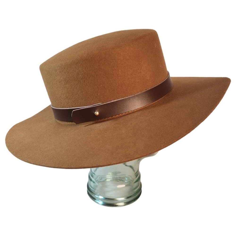 Gigi Pip Linden Boater Australian Wool Wide Brim Hat Size 59 M/L